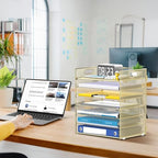 7 Tier Paper Organizer - Mesh Desktop File Holder with Handles for Office School Desk (Gold) - color: Gold