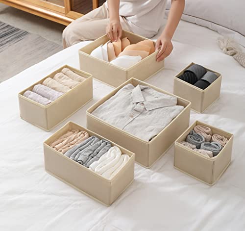 Fordonral 12 Pack Drawer Organizer Clothes, Foldable Fabric Dresser Organizer Closet Organizers and Storage Box for Underwear,Folded Clothes,Baby Clothing,Socks,Bra,Towels,Ties(12 Pack,Beige) - color: Beige, size: 12 Pack