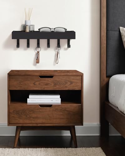 Key Holder Wall Mount with Shelf, Magnetic or Adhesive Key Hooks for Wall, Wooden Key Rack with Mail Organizer for Entryway, RV, Living Room Wall Key Holder for Wallet & Mail, Black - color: Black, size: Medium
