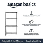 Amazon Basics 4-Shelf Steel Wire Storage Shelves for Garage, Adjustable Metal Shelving Unit, 200 lbs Per Shelf, 23.2" W x 48" H x 13.4" D, Black | Sturdy, Adjustable, Easy Assembly, Storage