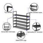 Hsscblet 5 Tiers Metal Shoe Rack,Adjustable Shoe Shelf Storage Organizer with Hooks,Stackable Boot & Shoe Storage,for Entryway,Hallway,Closet,Black - size: 5-Tier