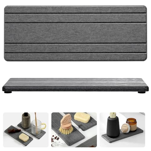 Razborci 2PCS Diatomite Quick Stone Drying Tray Mat For Bathroom & Kitchen Counter, Instant Dry Water Absorbent Drink Bar Coaster,Vanity Sink Caddy Organizer,Dish Soap Sponge Holder, Dark Gray,9"x3.5" - color: 2pack-9"x 3.5" - Dark Gray