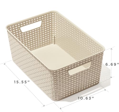 BINO | Plastic Storage Baskets, 13.5 Liter - 3 Pack, Natural | THE WOVEN COLLECTION | Storage Basket for Shelves | Woven Storage Baskets for Organizing Bins | Pantry Shelf Organizer | Container Bin - color: Natural, size: 13.5L | 3-Pack