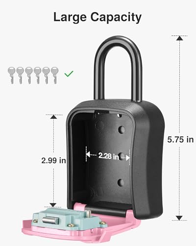Puroma Lock Box, Key Lock Box Wall Mount & Portable Combination Lockbox with Resettable Code, Security Lockbox for Outside House Keys, Apartment Realtors Spare Keys Storage (1 Pack, Pink) - color: Pink