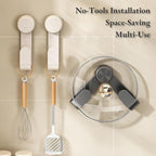 Pot Lid Rack Organizer holder for Cabinet Door/Wall With Suction Cup, No Drilling, Adjustable Rotating Arm Design Fits 6-14" Lids(Cream)