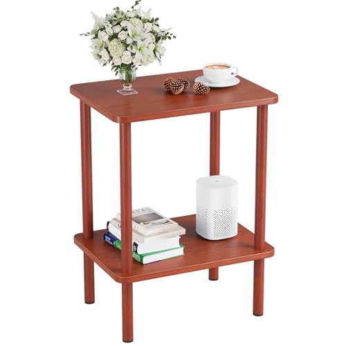 Apicizon 2 Tier End Table, Small Side Table with Solid Wood Legs, Boho Bedside Table with Storage Shelf, Nightstand for Small Spaces, Bedroom, Living Room, Entryway, Easy Assembly, Vintage Brown - color: Vintage Brown, size: 1 Set, style: 2 Tier