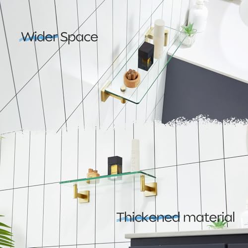 KOKOSIRI Wall Shelves Floating Shelf 16'' Stainless Steel Bathroom Hardware Tempered Glass Small Hanging Rack for Storage/Room Decor Gold B1105BG-L16 - color: Brushed Gold, size: 16-Inch