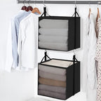 STORAGE MANIAC 2-Shelf Hanging Closet Organizer, Cloth Hanging Closet Shelf, Hanging Closets Baskets with Hooks for Dorm, Apt, Bedroom, College, Garment Rack, Wardrobe, Fabric with Mesh, Black - style: Black