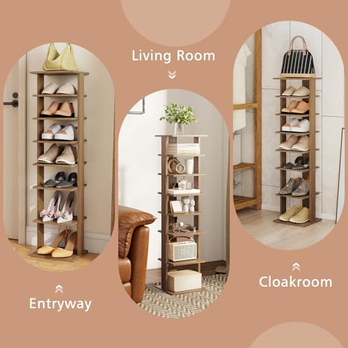 COSTWAY 8-Tier Vertical Shoe Rack, Tall Narrow Shoe Storage Organizer with Removable Shelf for Boots, Anti-Tipping Kit, Space-Saving Shoe Stand with for Small Place, Entryway (Natural) - color: Natural