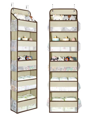 Yecaye 2 Pc Over the Door Organizer with 5 Bins 10 Side Pockets, 44lbs Load Hanging Bathroom and Bedroom Organizer, behind the Door Hanging Organizers for Nursery Newborn Baby Essential Stuff Beige - color: Beige, size: 2 Pak 5 Tier