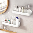 Diesisa 2pc Acrylic Wall Mounted Shower Caddy, Adhesive Shelf, Bathroom Shelves for Wall, No Drilling Hang Walls,Stick on Shelf, with Self Adhesive Tape, for Bathroom, Kitchen, Living Room - color: 2pcs-white
