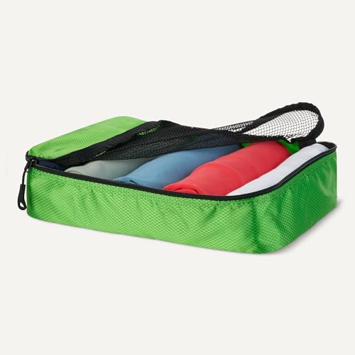Amazon Essentials 4-Piece Packing Cubes Travel Accessories Set, Luggage Organizer, Suitcase Organizer with Double Zipper, Mesh Top, Space-Saving, Polyester, Green (Previously Amazon Basics) - color: Green, size: 4 x Medium