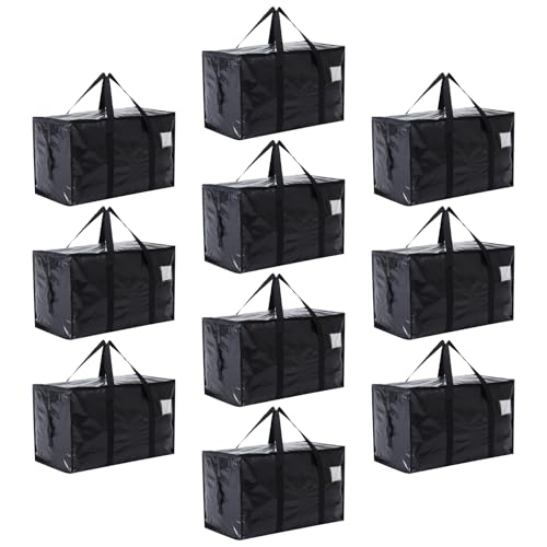 Moving Bags Heavy Duty Extra Large, Moving Boxes, Moving Supplies Essentials, Blue Storage Bins with Lids, Plastic Packing Totes, Storage Bags for Clothes with Handles & Zippers(Black, 10 Pack) - color: Black, size: 10 Pack