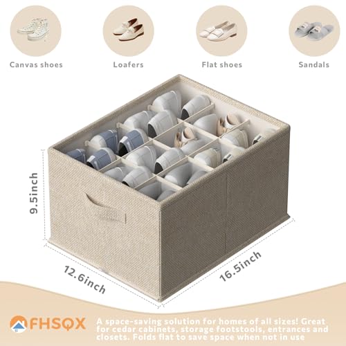 FHSQX 4 Pack Shoe Organizer for Closet,Foldable Shoe Organizer,Fits up to 48 Pairs,Storage Containers With Bottom Support for Shoes (Beige, (16.5 * 12.6 * 9.5) x4) - color: Beige
