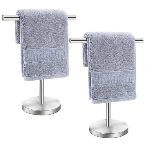 T-Shape Bath Hand Towel Holder Stand, Stainless Steel Free Standing Hand Towel Rack, for Bathroom Kitchen & Countertop, Silver, 2 Pack - color: Silver-2 Pack