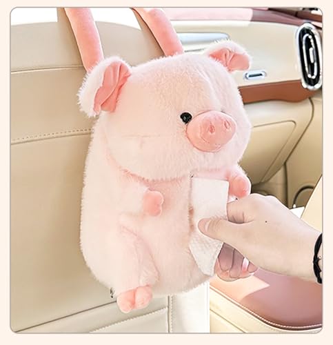Tissue Box Cover Plush Tissue Box Holder for Car, Home, Decorative Holder/Organizer for Bathroom Vanity Countertop, Nightstands, Office Desk-Fuzzy Pig - color: Fuzzy Pig