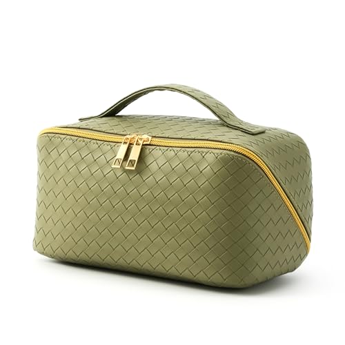 Women's Travel PU Leather Cosmetic Organizer - Large Capacity Toiletry Storage Solution - color: dark green