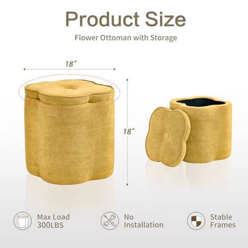 Crestview Collection 18" Flower Foot Rest Ottoman with Storage,Chenille Fabric Pouf Ottoman for Home Decor, Vanity Stool, Extra Seating for Living Room, Bedroom, Entryway, Spice Yellow - color: Spice Yellow