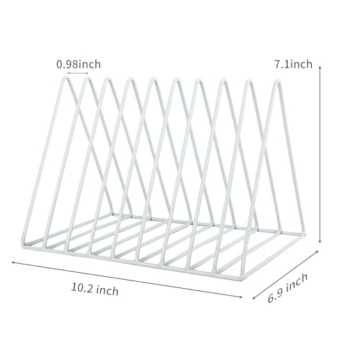EASEPRES Vinyl Record Holder Storage, 9 Slot Metal Magazine Book Album Display Rack, Stylish Triangle Desktop File Sorter Organizer for Home Office, White Pack of 2 - color: 2 Pack White
