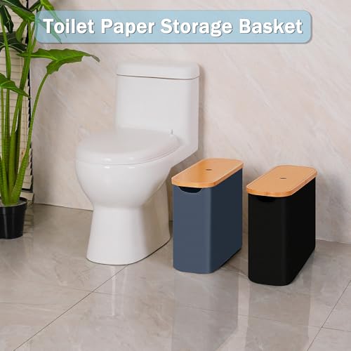 efluky Toilet Paper Basket with Lid, Toilet Paper Organizer for Bathroom, Free Standing Toilet Paper Holder with Storage, Blue - color: Blue