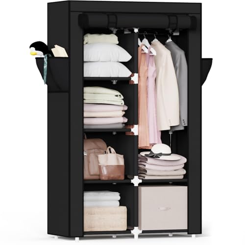 Mavivegue Portable Closet,Wardrobe Closet,Wardrobe,Portable Closets for Hanging Clothes,for Bedroom and Living Room, Black, 2 Rows, 34" W x 18" D x 64" H - color: Black, size: 34"W x 18"D x 64"H