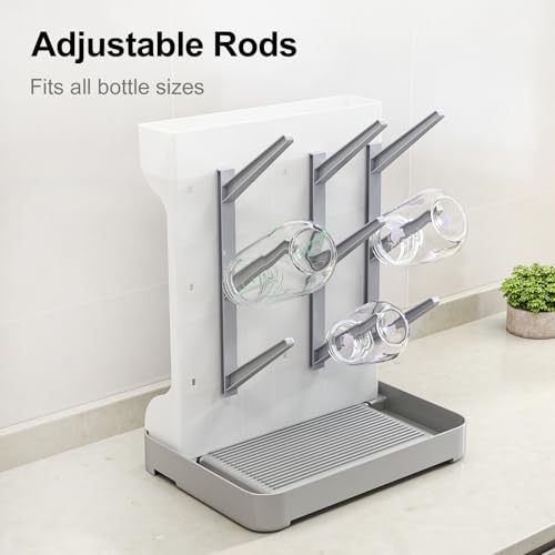 GoMaihe Baby Bottle Drying Rack: Space Saving Vertical Bottle Dryer Holder - Baby Accessories Storage Stand Organize Brushes Pacifiers on Countertop - BPA-Free - Gray - color: Gray