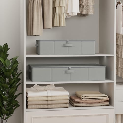Under Bed Storage Bins, Closet Containers Organizers, Foldable Basket with Zippered, for Blankets, Clothes, Comforters, 4 Pack, Grey, 31.5 x 15.7 x 5.9 In, XSNY20GL-4 - color: Grey, size: Large（4 Pack）