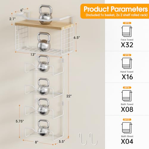 Towel Racks for Bathroom,Towel Rack Wall Mounted, 6 Tier Rolled Or Folded Towel Holder with Floating Shelves, Bathroom Towel Holder for Bath, Hand Towels,White,Walnut Wood Panel - color: Walnut Plack, size: J-type White Rack