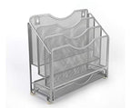 EasyPAG Mesh Desk Paper Organizer Wall Hanging File Holder with 3 Upright File Rack and Sliding Drawer,Silver - color: Silver