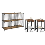 HOOBRO Side Table with Charging Station and Wire Cube Storage Organizer, Set of 2 End Table, 6-Cube Shelves, Modular Shelves with Metal Grid, DIY Closet Cabinet, BF91UBZP201-BF06CW01