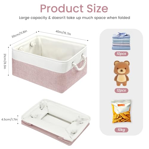 Large Storage Baskets- 15.7x11.8x8.26 inch Storage Bins for Shelves and Closet Organizing, Foldable Fabric Bin for Home Organization Clothes and Laundry (3-Pack, White&Pink) - color: WhitePink, size: 15.7inX11.8inX8.26in-3P