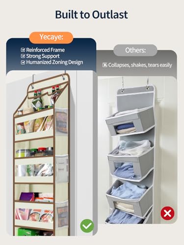 Yecaye 5 Tier 1Pc Over the Door Organizer, Swing-proof Door Organizer Hanging with Clear PVC Windows, Behind the Door Storage for Bedroom Nursery Closet Laundry Pantry Bathroom, Beige - color: Beige, size: 1 Pack 5 Tier