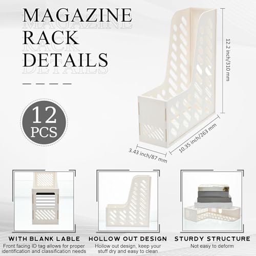 Glenmal 12 Pack Magazine Organizers Binder Organizer for Desk Plastic Vertical File Holder Magazine Racks Desk Accessories for Office, Home, or School (White) - color: White