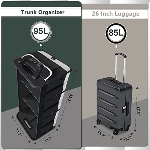 AOPHY Trunk Organizer for Car, 95L Large Capacity Storage with Non-Slip Bottom Strips and 2 Retractable Straps, Cargo Organizer for Suv, Truck, Sedan, Waterproof Portable Car Organizers for Women Men - color: Black Gray