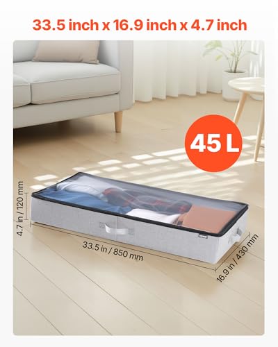 VEVOR Under Bed Storage with Clear Lids, 33.5 x 16.9 x 4.7 Inch, 45L Large Underbed Clothes Storage Containers, Low Profile Under Bed Drawer Shoe Organizer Bins Box for Blanket Shoe Bedroom, 2 Pack - style: B