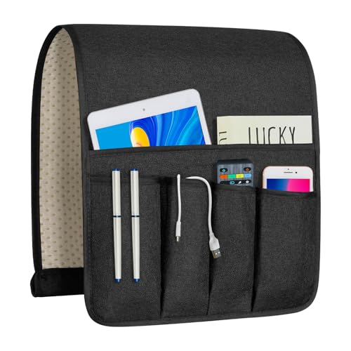 NB Sofa Armrest Organize Remote Holder Bedside Caddy Organizer With 5 Pockets，Non-Slip Couch Remote Control Holder Couch Armchair Caddy Accessories (Black, 35"X12.4") - color: black, size: 35"x12.4"