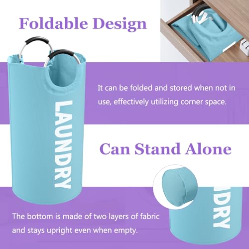 95L Foldable Blue Laundry Basket with Handles, Big Clothes Hamper for Bedroom, Dirty Clothes Basket Stand Upright, Portable Laundry Bag for Dorm, Nursery, Family, Blue - color: Blue, size: L-95L