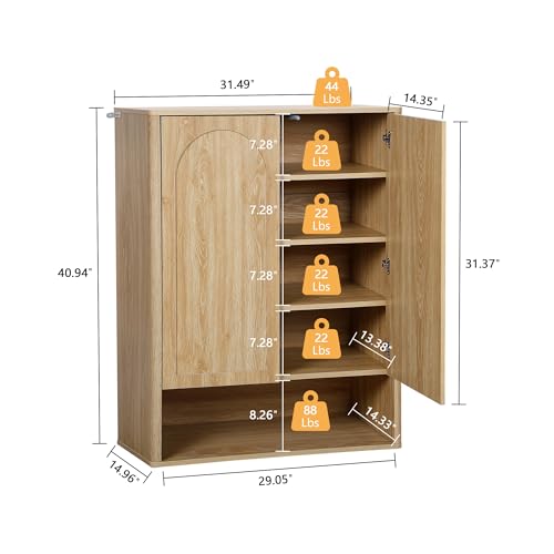 Shoe Cabinet, 5 Tier Wooden Shoe Storage Organizer Cabinet with Adjustable Shelves, Shoes Rack Accent Cabinet for Entryway Hallway Living Room, Natural - color: Natural