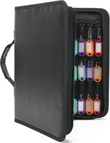Portable Zippered Key Organizer, Waterproof Fireproof Key Case with 54 Key Hooks and Tags,Portable Key Storage for Rental Management Real Estate Sales Hotel Executives and Car Service(54 keys) - size: 54 keys
