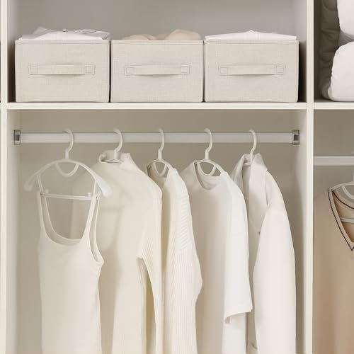 Linen Folding Storage Bins, 3 Pack Large Storage Baskets, Washable, Clothing Storage Bins with Handle, Closet Organizer for Storage Sweater,Sheets (Beige, 16"x9½"x6¾") - color: Beige, size: 16"x9½"x6¾"