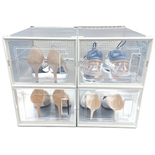 OnDisplay Clik Stackable Interlocking Shoe Box System (Medium Clear/White, Set of 4) - color: Medium Clear/White, size: Set of 4