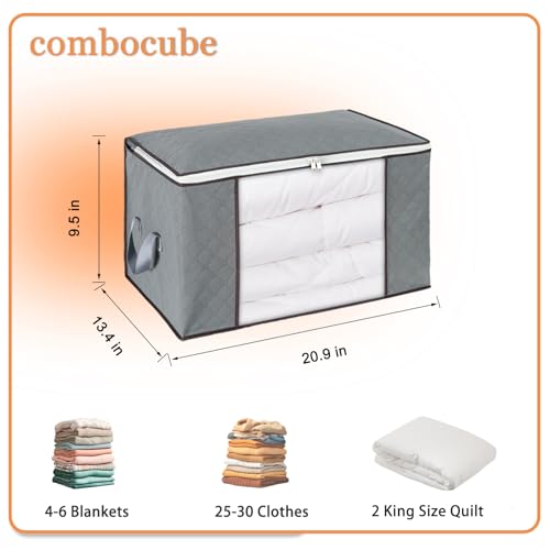 combocube 6 Pack Closet Organizers and Storage Containers, Clothes Storage Bins, Storage Bags with Large Clear Window & Handles for Comforter, Pillow, Quilt, Bedding, Clothes - color: Gray, Clear (6-Pack), size: Small