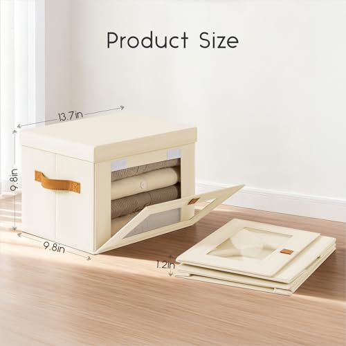 Homsorout Small Fabric Storage bins - Collapsible Storage Bins with Open Window, 3 Pack Closet Baskets for Shelves, Stackable Decorative Boxes for Home, Dorm, Beige, 13.7"x 9.8" x 9.8" - color: Beige, size: Small - 3 Pack