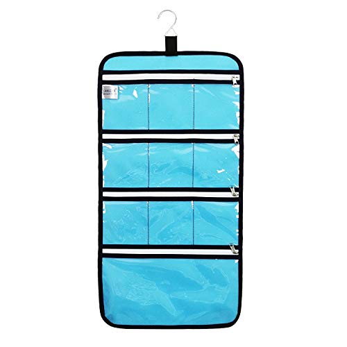 Hanging Jewelry Organizer with 10 Zippered Clear Pockets for Travel Suitcase and Home Closet Jewelry Storage Bag (BLUE) - color: BLUE