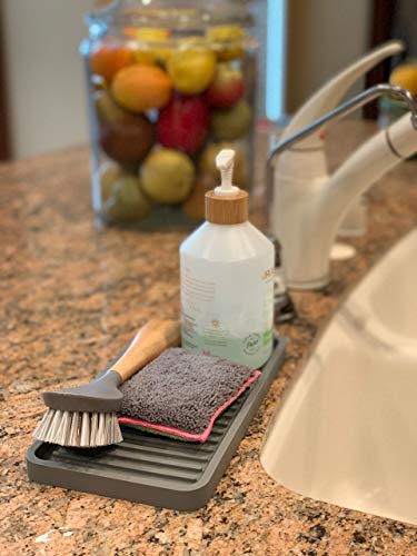 Happitasa Silicone Kitchen Sink Organizer Tray, Sponge Holder and Countertop Protector | Bathroom and Kitchen Soap Dish and Dispenser Tray (Grey, 10"x5.25") - color: Gray, size: 10" x 5.3" x 0.6"