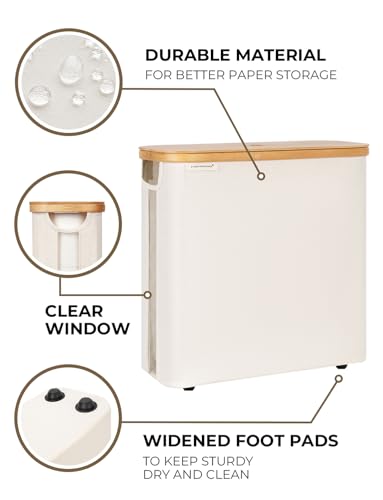 StorageWorks Large Toilet Paper Storage with Bamboo Lid, Toilet Paper Holder Basket for Up to 12 Mega or 16 Regular Size Rolls, Paper Storage Baskets for Bathroom, Beige, 1 Pack - color: Beige, size: Large