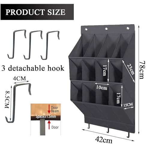 Over the Door Shoe Organizer, 12 Pockets Hanging Shoe Storage Rack with Large Deep Pockets, Oxford 600D Fabric Grey Shoe Storage Rack with 6 hook for Shoes, Slipper,Home Accessories etc-Black - color: Black, size: 12-Grids