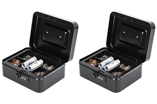 KYODOLED Metal Cash Box with Combination Lock & Money Tray - Secure Safe for Home, Office & Events, Ideal for Cash, Meds & Small Items, 7.87" x 6.30" x 3.35", Black, 2PACK - color: Black-2PACK, size: Medium