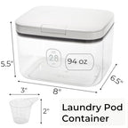 Tlence 94 OZ/2.8L Laundry Pods Container, One-Press Lid Laundry Powder Holder Dispenser, Clear PET Detergent Sheet Organizer with Measuring Cup for Booster Beads, Dryer Balls, Flour, Pet Food