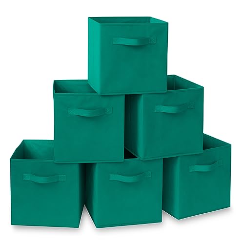 Casafield Set of 6 Collapsible Fabric Cube Storage Bins, Teal - 11" Foldable Cloth Baskets for Shelves, Cubby Organizers & More - color: Teal, size: 10.5" x 10.5" x 11"